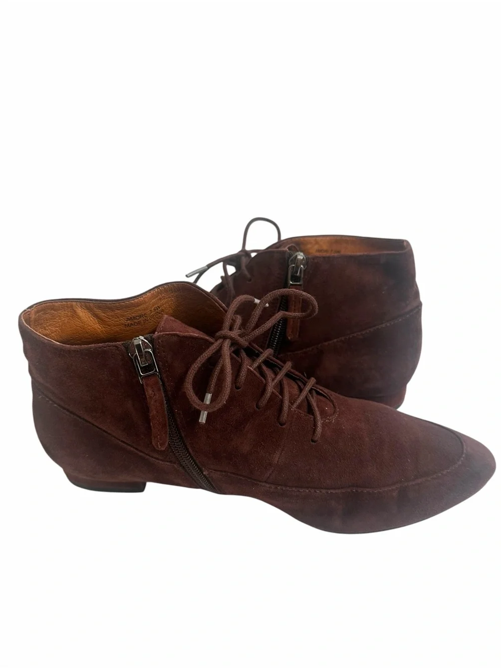 Sudini Amore Brown Suede Lace-Up Ankle Booties Size 7.5W